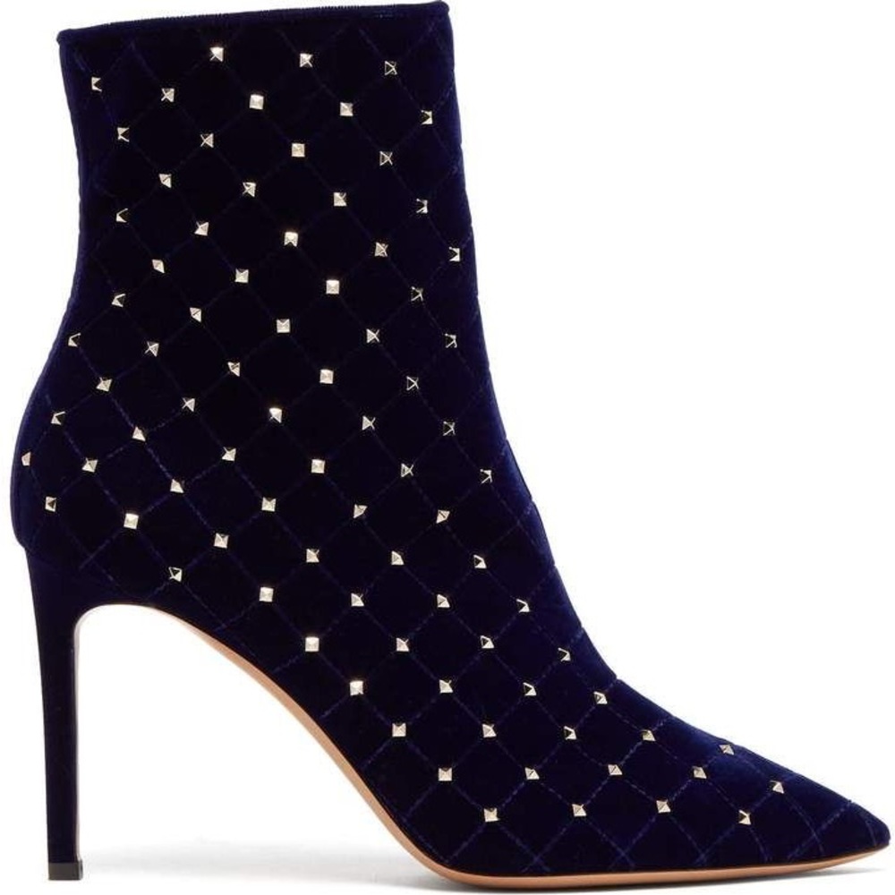 Valentino Garavani Rockstud quilted velvet ankle boots